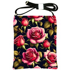 Roses Flowers Pattern Background Shoulder Sling Bag by Ravend