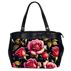 Roses Flowers Pattern Background Oversize Office Handbag (2 Sides) by Ravend