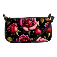 Roses Flowers Pattern Background Shoulder Clutch Bag by Ravend