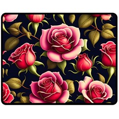 Roses Flowers Pattern Background One Side Fleece Blanket (medium) by Ravend