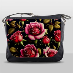 Roses Flowers Pattern Background Messenger Bag by Ravend