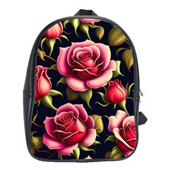 Roses Flowers Pattern Background School Bag (xl) by Ravend