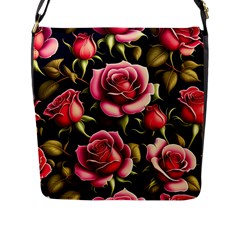 Roses Flowers Pattern Background Flap Closure Messenger Bag (l) by Ravend