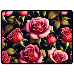 Roses Flowers Pattern Background Fleece Blanket (large) by Ravend