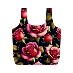 Roses Flowers Pattern Background Full Print Recycle Bag (m) by Ravend