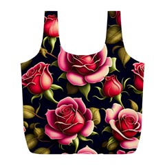 Roses Flowers Pattern Background Full Print Recycle Bag (l) by Ravend