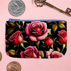 Roses Flowers Pattern Background Large Coin Purse by Ravend