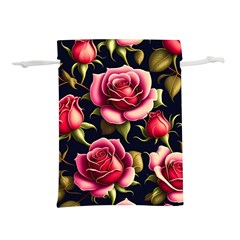 Roses Flowers Pattern Background Lightweight Drawstring Pouch (l) by Ravend