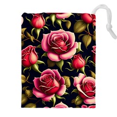 Roses Flowers Pattern Background Drawstring Pouch (4xl) by Ravend