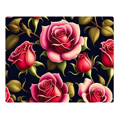 Roses Flowers Pattern Background One Side Premium Plush Fleece Blanket (large) by Ravend