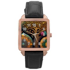 Trees Dream Generative Art Intricate Patterns Rose Gold Leather Watch  by Ravend