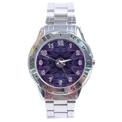 Gometric Shapes Geometric Pattern Purple Background Stainless Steel Analogue Watch