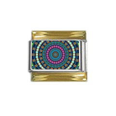 Mandela Kaleidoscope Squares Geometric Shapes Gold Trim Italian Charm (9mm) by Ravend