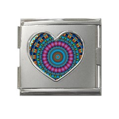 Mandela Kaleidoscope Squares Geometric Shapes Mega Link Heart Italian Charm (18mm)