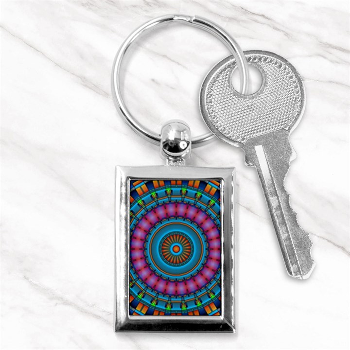 Mandela Kaleidoscope Squares Geometric Shapes Key Chain (Rectangle)