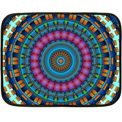 Mandela Kaleidoscope Squares Geometric Shapes One Side Fleece Blanket (mini) by Ravend