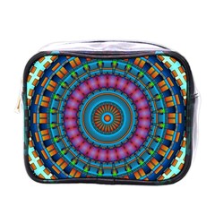 Mandela Kaleidoscope Squares Geometric Shapes Mini Toiletries Bag (one Side) by Ravend