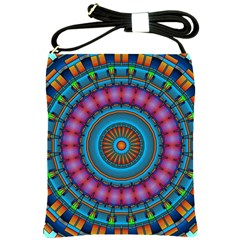 Mandela Kaleidoscope Squares Geometric Shapes Shoulder Sling Bag by Ravend