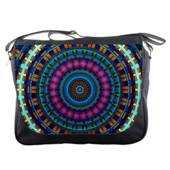 Mandela Kaleidoscope Squares Geometric Shapes Messenger Bag by Ravend