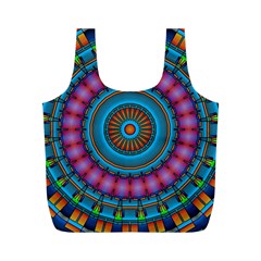 Mandela Kaleidoscope Squares Geometric Shapes Full Print Recycle Bag (m) by Ravend