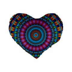 Mandela Kaleidoscope Squares Geometric Shapes Standard 16  Premium Flano Heart Shape Cushions by Ravend