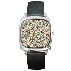 Wallpaper Floral Pattern Floral Wallpaper Background Square Metal Watch