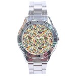 Wallpaper Floral Pattern Floral Wallpaper Background Stainless Steel Analogue Watch Front