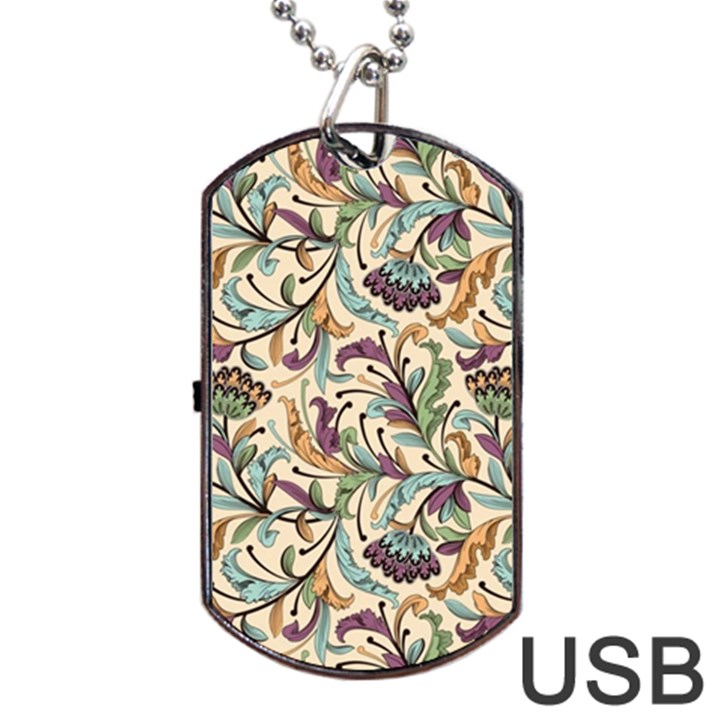 Wallpaper Floral Pattern Floral Wallpaper Background Dog Tag USB Flash (Two Sides)