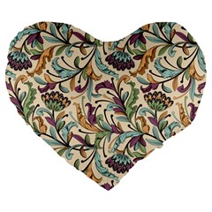 Wallpaper Floral Pattern Floral Wallpaper Background Large 19  Premium Heart Shape Cushions