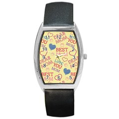 Love Mom Happy Mothers Day I Love Mom Graphic Pattern Barrel Style Metal Watch by Ravend