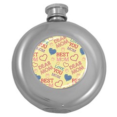 Love Mom Happy Mothers Day I Love Mom Graphic Pattern Round Hip Flask (5 Oz) by Ravend