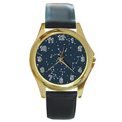 Constellation Stars Art Pattern Design Wallpaper Round Gold Metal Watch by Ravend