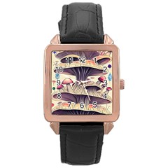 Magicians  Choice Mushroom Spellcharms Rose Gold Leather Watch  by GardenOfOphir