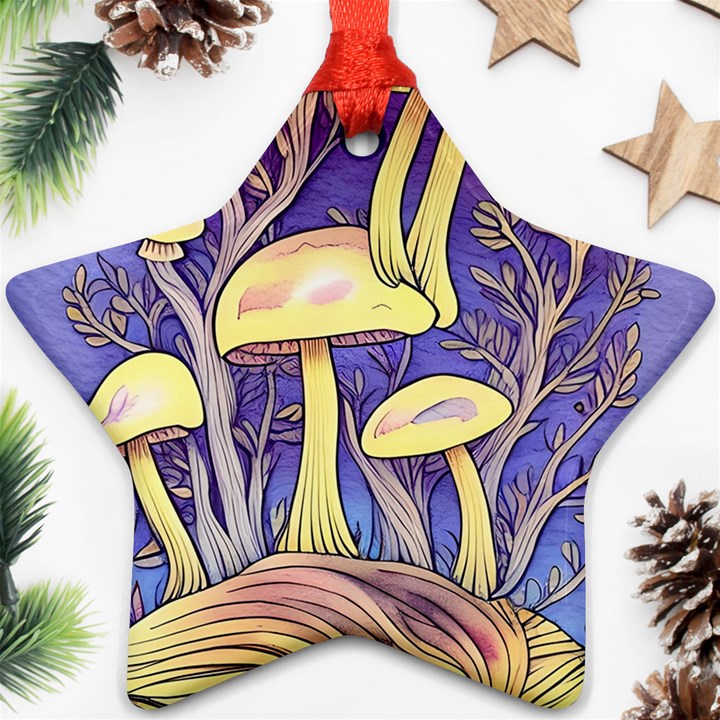 Glamour And Enchantment In Every Color Of The Mushroom Rainbow Star Ornament (Two Sides)