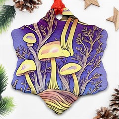 Glamour And Enchantment In Every Color Of The Mushroom Rainbow Snowflake Ornament (two Sides) by GardenOfOphir