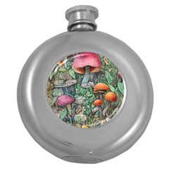 Mushroom Mojo For All Your Magic Spells Round Hip Flask (5 Oz) by GardenOfOphir