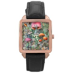 Mushroom Mojo For All Your Magic Spells Rose Gold Leather Watch  by GardenOfOphir