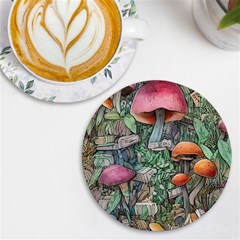 Mushroom Mojo For All Your Magic Spells Uv Print Round Tile Coaster by GardenOfOphir