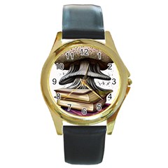 Conjurer s Toadstool Round Gold Metal Watch by GardenOfOphir