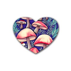 Enchanting Mushroom Enchantress Rubber Coaster (heart) by GardenOfOphir