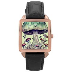 Toadstool Charm For Necromancy And Wizardry Rose Gold Leather Watch  by GardenOfOphir