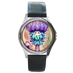 Psychedelic Mushroom For Sorcery And Theurgy Round Metal Watch by GardenOfOphir