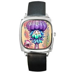 Psychedelic Mushroom For Sorcery And Theurgy Square Metal Watch by GardenOfOphir