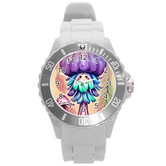 Psychedelic Mushroom For Sorcery And Theurgy Round Plastic Sport Watch (l) by GardenOfOphir