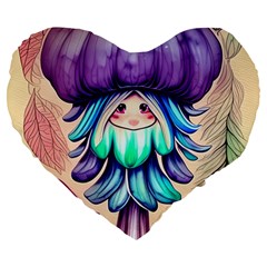 Psychedelic Mushroom For Sorcery And Theurgy Large 19  Premium Heart Shape Cushions by GardenOfOphir