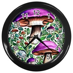 Magician s Conjuration Mushroom Wall Clock (black) by GardenOfOphir