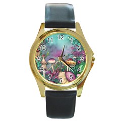 Enchanted Champignon Round Gold Metal Watch by GardenOfOphir