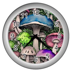 Necromancy Of The Mushroom Wall Clock (silver) by GardenOfOphir