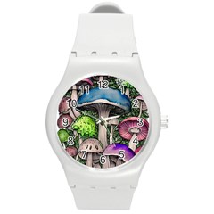 Necromancy Of The Mushroom Round Plastic Sport Watch (m) by GardenOfOphir