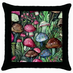 Magicians  Mushrooms Throw Pillow Case (black) by GardenOfOphir